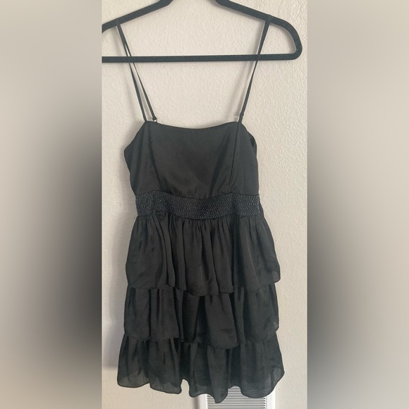 Vintage Y2K Bizz Princess Satin Tiered Mini Dress Size Medium Black - Picture 1 of 5